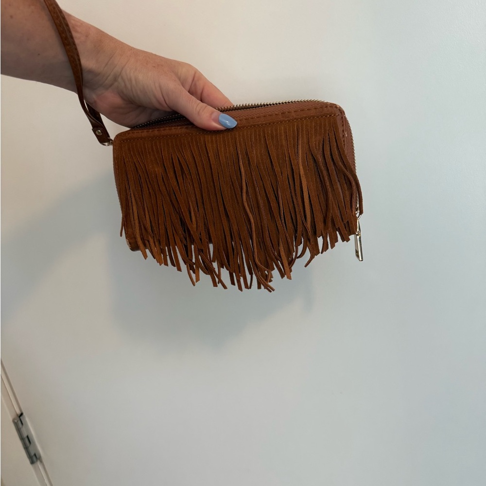 Moda Luxe Brown Fringe Clutch